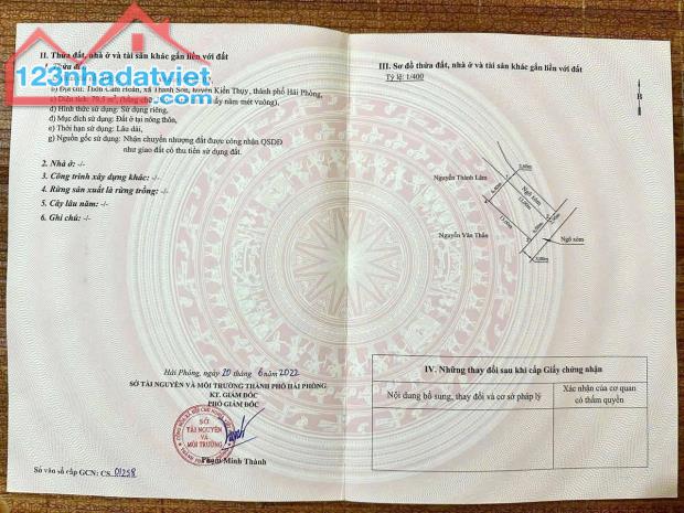 Bán Lô góc tại Cẩm Hoàn, Thanh Sơn, Kiến Thụy, Hải Phòng .  - Diện tích : 79,5m² lô góc