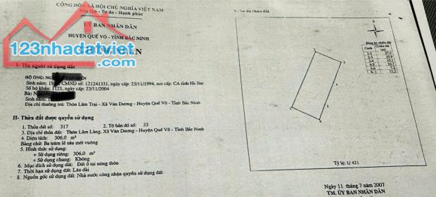 CHÍNH CHỦ BÁN ĐẤT THỔ CƯ LÃM LÀNG ( LÀN 2) – DT 306M2 – KCN QUẾ VÕ, BẮC NINH - 2