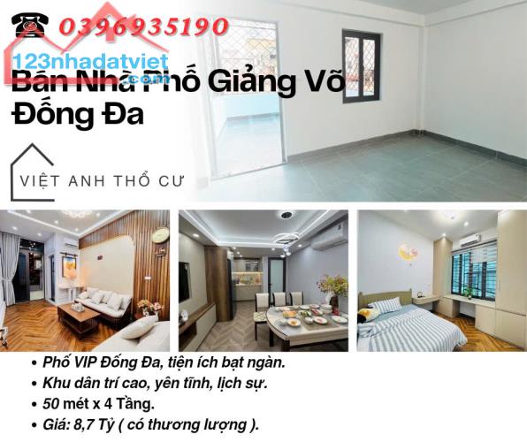 Bán nhà Giảng Võ Đống Đa_Ba Thoáng_Sân Để Xe Riêng_50mx4T_Giá: 8.7 Tỷ_Lh: 0396935190.