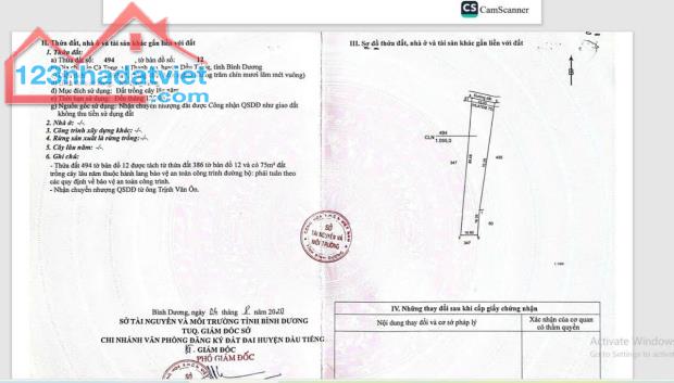 CHÍNH CHỦ BÁN ĐẤT TẠI ẤP CÀ TONG, XÃ THANH AN, DẦU TIẾNG, BÌNH DƯƠNG.