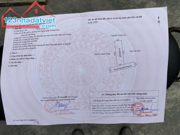 Bán lô đất Mặt đường Sông He, Hoà Nghĩa, Dương Kinh, Hải Phòng  - Diện tích : 129,5m2