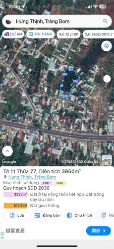 BÁN ĐẤT 3950M² ĐƯỜNG SÔNG THAO, HƯNG THỊNH, TRẢNG BOM – MT 14M, CÁCH QL1A CHỈ 100M - 3