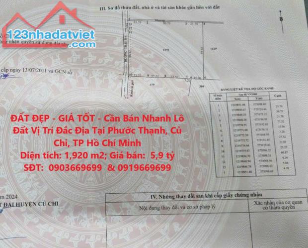 ĐẤT ĐẸP - GIÁ TỐT - Cần Bán Nhanh Lô Đất Vị Trí Đắc Địa Tại Phước Thạnh, Củ Chi, TP Hồ