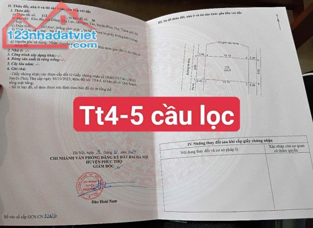 130M2 ĐẤT DG CẦU LỌC, NGỌC TẢO, PHÚC THỌ HÀ NỘI. KHU VỰC ĐẦY TIỀM NĂNG