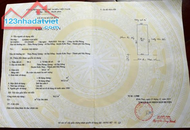 Bán lô đất 365m2 ngang 11m đường trục xã Đại Đồng Kiến Thụy giá đầu tư
