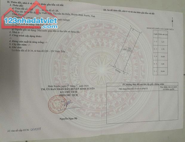 Bán lô Vinh Tiến, Bá Hiến, Bình Xuyên. DT 100m2 Giá 3.85 tỷ