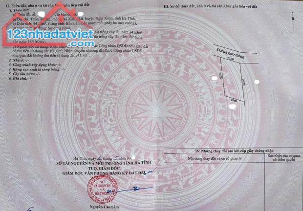 Bán đất xã Xuân Hải, Nghi Xuân, Hà Tĩnh 441,3m2 Tây Nam gần bãi tắm Xuân Hải