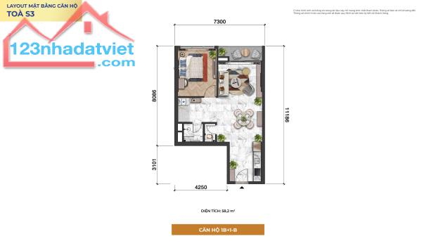 Căn tòa S3 DT 59.6m2 (1pn + 1) view về thành phố, sông Hàn và pháo hoa - Sun Symphony - 3