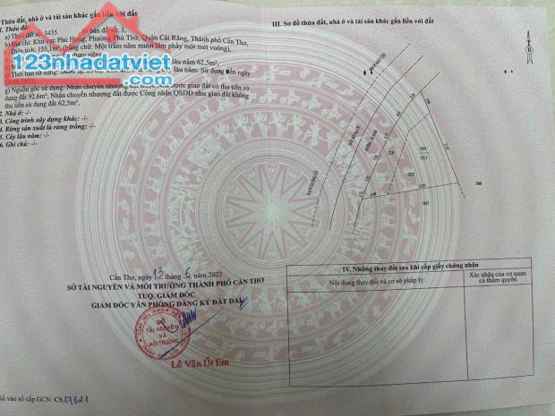 CHỦ Cần BÁN NỀN MẶT TIỀN NGANG 20M LỘ Ô TÔ GẦN CĂN NHÀ MÀU TÍM - TÂN PHÚ - CÁI RĂNG - 3