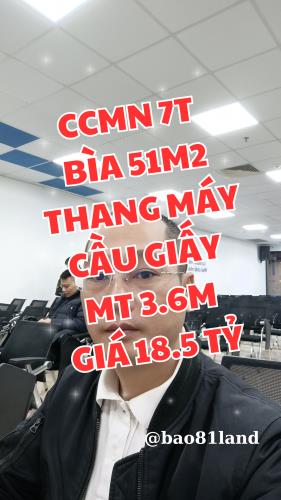 CCMN LÔ GÓC CẦU GIẤY 7 TẦNG 55M2 THANG MÁY MT 3.6M Giá 18.5 TỶ.