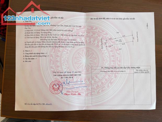 Bán đất đẹp tại Nguyễn Thái Học, Minh Nông, Việt Trì, Phú Thọ, 35,2 triệu / m2, 326,8 m2 - 2