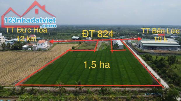 1,5 hecta có 300m2 thổ đất 3 mặt tiền ĐT 824 ấp 7 Lương Hòa, Bến Lức, Long An giá 45 tỷ - 2