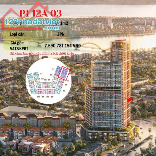 Căn hộ góc 3PN 100m2 view biển cực đẹp Sun Cosmo Residence Đà Nẵng