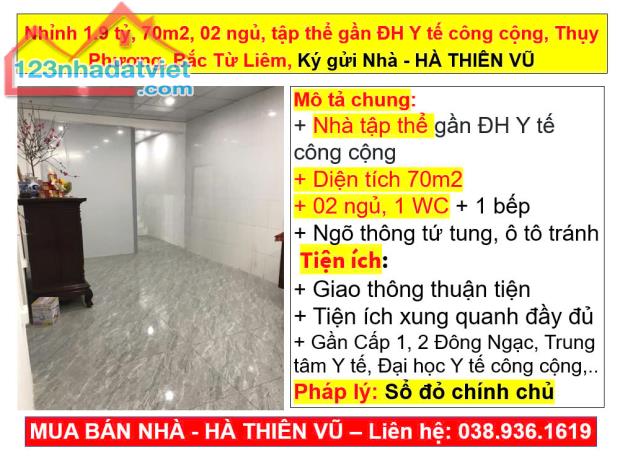 Nhỉnh 1.9 tỷ, 70m2, 02 ngủ, tập thể gần ĐH Y tế công cộng, Thụy Phương, Bắc Từ Liêm,Ký gửi - 4