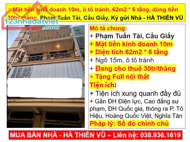 Mặt tiền kinh doanh 10m, ô tô tránh, 62m2 * 6 tầng, dòng tiền 30tr/ tháng, Phạm Tuấn Tài - 5