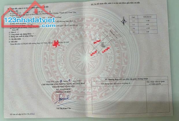 Bán đất dịch vụ Hán Lữ, Khai Quang, Vĩnh Yên, Vĩnh Phúc. Giá chỉ 3,65 tỷ