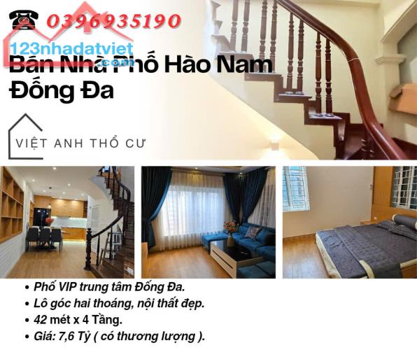 Bán nhà Phố Hào Nam, Nội Thất Đẹp, Hai Mặt Thoáng, 42mx4T, Giá: 7.6 Tỷ, Lh: 0396935190.
