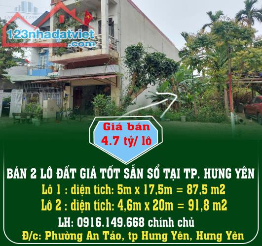BÁN 2 LÔ ĐẤT GIÁ TỐT SẴN SỔ TẠI TP. HƯNG YÊN