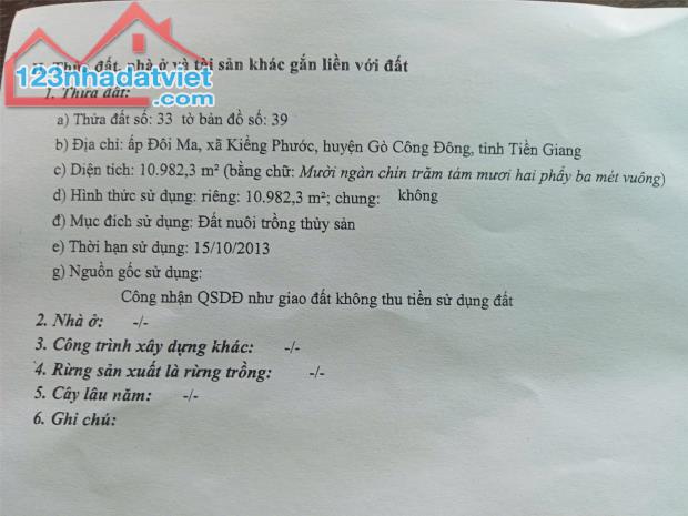 Chính Chủ Bán Đất Mặt Tiền Tại Xã Kiểng Phước, Gò Công Đông, Tiền Giang