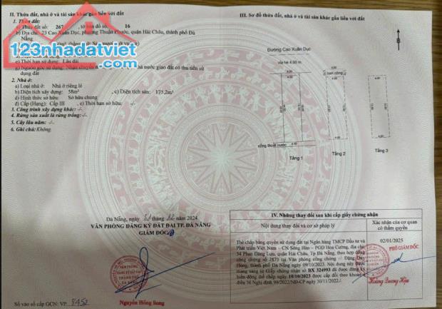 Chính chủ cần Bán nhà 3 tầng. Đường Cao Xuân Dục, quận Hải Châu. Đà Nẵng. LH 0905 277 522 - 2