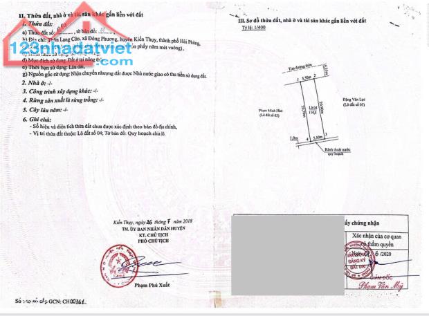 Bán đất mặt đường Đông Phương, Kiến Thụy, Hải Phòng  - Diện tích : 114,5m2 - Ngang 5,5m