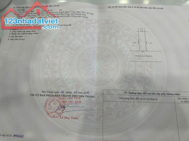 Còn sót lại lô đất đẹp khu Tái Định Cư Vĩnh Hiệp, tp Nha Trang, tỉnh Khánh Hòa - 1
