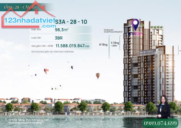 Duy nhất căn 3PN trực diện sông Hàn tầm view vĩnh viễn Sun Symphony