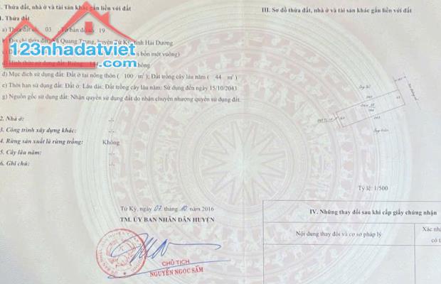 CHÍNH CHỦ BÁN LÔ ĐẤT MẶT ĐƯỜNG LIÊN XÃ – GIÁ CHỈ 1 TỶ 6XX – QUANG TRUNG-TỨ KỲ, HẢI DƯƠNG - 1