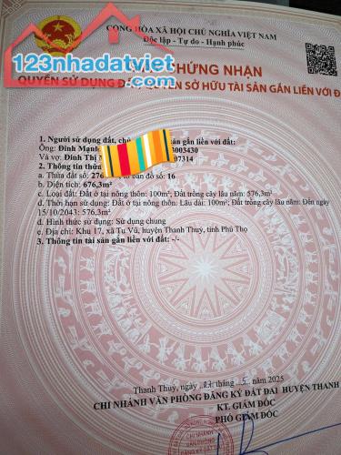 Hàng F0,676m2/ 2 sổ, đất tại Tu Vũ,Thanh Thuỷ,Phú Thọ,cách cầu Đồng Quang 8km,Mỹ Đình 70km - 4