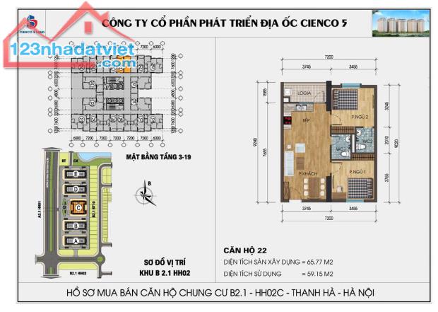 Chủ cần tiền muốn bán nhanh căn hộ chung cư ở KĐT Thanh Hà Cienco5- 65m2 - 2