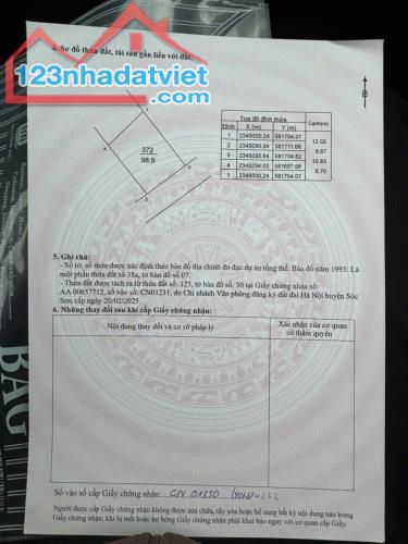 BÁN ĐẤT - XÃ QUANG TIẾN (SÓC SƠN)-ĐƯỜNG THÔNG Ô TÔ - 99 M2 FULL THỔ CƯ - 3,2 TỶ - 1