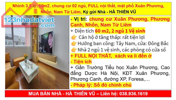 Nhỉnh 3.5 tỷ, 60m2, chung cư 02 ngủ, FULL nội thất, mặt phố Xuân Phương, Nhổn, Nam Từ Liêm - 5