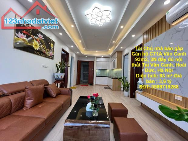 Tôi Chủ nhà bán gấp Căn hộ CT1A Vân Canh 93m2, 3N đầy đủ nội thất Tại Vân Canh, Hoài Đức,