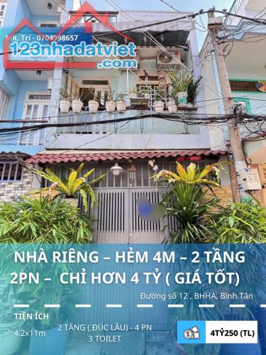 Nhà riêng 2PN đường số 12 Bình Hưng Hòa A , 48m2 – SHR, hẻm 4m, 4.25 tỷ