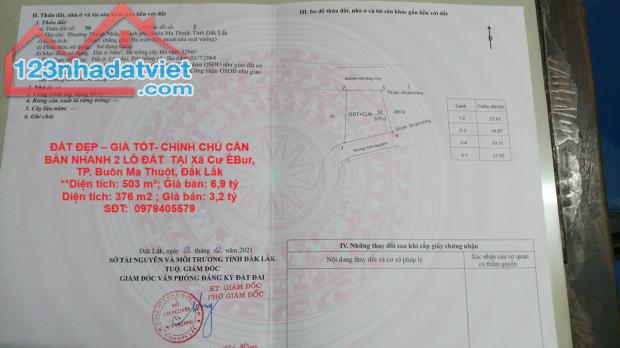 ĐẤT ĐẸP – GIÁ TỐT- CHÍNH CHỦ CẦN BÁN NHANH 2 LÔ ĐẤT  TẠI Xã Cư ÊBur, TP. Buôn Ma Thuột,