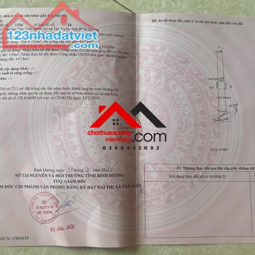 BÁN ĐẤT TÂN VĨNH HIỆP – TÂN UYÊN, BÌNH DƯƠNG – DT 600m² – GIÁ 3.4 TỶ tl. Liên hệ: