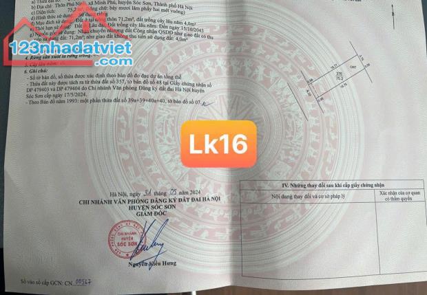 BÁN ĐẤT THỔ CƯ 72M2 - VỊ TRÍ VÀNG MINH PHÚ - SÓC SƠN - HÀ NỘI - CHỈ 1.65 TỶ - SỔ ĐỎ CHÍNH