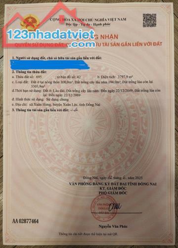 CƠ HỘI ĐẦU TƯ SINH LỜI HẤP DẪN -Chính Chủ Bán Đất MẶT TIỀN QUỐC LỘ 1A -Xuân Hưng, Xuân - 1